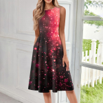 Naiste vabaaja ja moodne &uuml;mara kaelusega varrukateta, tr&uuml;kitud keskmise pikkusega kleit L sinine