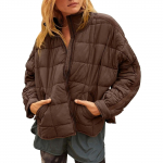 S&uuml;gisnaiste parka mantel must tahke pikkade varrukatega taskuga jope naiste mantel talvel trendikas polsterdatud mood vabaaja daamiriided M kohv