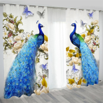 Retro Luksuslik Paabulinnu seeria Elegantne Sinine Kuldne 2-osaline Valgust filtreeriv kardin Elutoa Magamistoa Koduse Akna Kardina Dekoor 75W60H(CM) 2PCS blue
