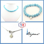 Pierres et Min&eacute;raux. Parure bijoux Bracelet Collier perles Calc&eacute;doine bleu 8 mm. Chaine en Taille personnalisable.