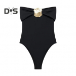 Seksikas Monokini Bandeau Varrukateta Slim Fit &Uuml;hes t&uuml;kis Bikiinid Metallist Ehtega K&otilde;hukontroll Kiiresti Kuivav &Uuml;hes t&uuml;kis Ujumistrikoo L pruun