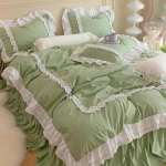 Printsess Volangidega Tekikott Komplekt Voodiseelik Padjap&uuml;&uuml;r Neli Aastaaega 4tk Voodipesu Tekikate Leht Kahekohaline Voodi Queen King 1.2m bed-3pc roheline
