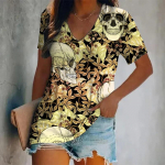 Uus suvine naiste mood T-s&auml;rk, pealuu tr&uuml;kiga V-kaelusega topid T-s&auml;rgid naiste vintage l&uuml;hikeste varrukatega r&otilde;ivad naistele igap&auml;evane vabaaja riietus S