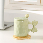 Bow Ceramic Cup Niche Mug High Looking Water Cup Coffee Cup Girls Small Fresh Cup Simple 450ML