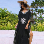 Cover-ups Suvised naiste rannariided Kaftan rannakleit Must puuvillane tuunika supelkost&uuml;&uuml;m Cover Up One Size must