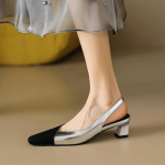 Naiste Ruudukujulise Ninaga Sandaalid Musta Varbaosaga Patchwork Kingad Kuldne H&otilde;bedane Slingbackid Keskmise Kontsaga Suvised Naiste Kleitikingad Suurused 41 1363N 35