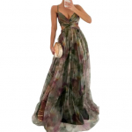 Naiste spagetirihmadega maksikleit lilleline boheemlaslik s&uuml;gava V-kaelusega &otilde;&otilde;nesv&otilde;rgust volditud kleit suvine rannapidu kiikkleit XL armee roheline v&auml;rv