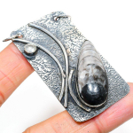 Orthoceras Fossil, Topaz 925 Sterling Silver Jewelry Pendant 2.64 n0e63