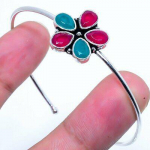 Kashmir Ruby,Emerald(Simulated) Gemstone Handmade Cuff Bracelet Adj. y0b05