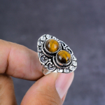 Tiger Eye Handmade 925 Sterling Silver Jewelry Ring Size 9 Gift For Her w1o32