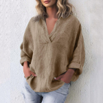 Naiste Mood Vabaaja Puuvillane Linane V-kaelusega Pikkade Varrukatega Pullover-pluus XXXXXL