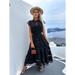 Valge pitsiga &otilde;mblustega v&auml;ljal&otilde;igetega pikk kleit naistele suvine tikandiga maksikleit vintage varrukateta k&otilde;rge v&ouml;&ouml;kohaga s&auml;rk kleit femme XXL must