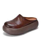 Johnature Ehtne Nahk &Uuml;hev&auml;rvilised &Uuml;marotsalised Naiste Platvorm-Sandaalid Kerged Paksude Tallaga Slip-on Kingad 35 pruun