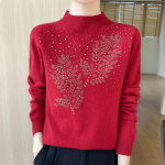 Lihtne s&uuml;gis- ja talvine sviiter, naiste &uuml;mara kaelusega silmkoeline &otilde;hukese p&otilde;hjaga s&auml;rk L