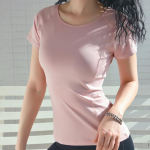 Naiste joogatopsid Slim Fit kiiresti kuivavad hingavad seljaosa l&uuml;hikeste varrukatega spordis&auml;rgid L