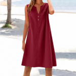 Women's cotton and linen dress summer sleeveless comfortable travel beach dress fashionable spring and summer vacation wear L