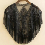 Naiste 1920. aastate litritega r&auml;tik tutidega helmestega p&auml;rli narmastega l&auml;bipaistev v&otilde;rk, Gatsby Flapper Bolero neem, kate