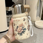 1 tk Armas lilleline isoleeritud roostevabast terasest veepudel kaanega - Lekkekindel, kaasaskantav tass v&auml;rireisideks, telkimiseks, matkamiseks - Reisiveepudel Peony-400ml