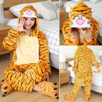 Loomakass Tiiger Kigurumi &Uuml;kssarvik Onesie T&auml;iskasvanud Teismelised Naiste Meeste Pidžaamad Naljakad Flanellist Soe Pehme Magamisriietus &Uuml;heosaline Jumpsuit Cosplay Kost&uuml;&uuml;m L
