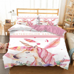 Kuum M&uuml;&uuml;k Multifilm &Uuml;kssarvik Lapsed T&uuml;drukud Roosa 3D Voodipesukomplekt Tekikott Voodipesu Loomatr&uuml;kiga Queen King Suurus Kodu Tekikotid EU single(135x200cm)