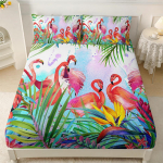 &Uuml;he voodilina flamingoprindiga, pehmed mikrokiust voodilinad, 30 cm s&uuml;gav tasku, armsad multifilmilised voodilinad 90x200cm