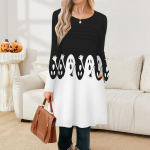 Naiste vabaaja mood pikkade varrukatega Halloweeni graafikaga tr&uuml;kitud vintage kleidid taskutega M