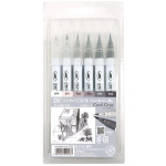 ZIG Clean Color Real Brush komplekt - K&uuml;lmhall, 6 v&auml;rvi, painduvad kunstnikupintselpliiatsid Kuretake'lt