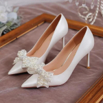 Moodne Rimocy Luksuslik P&auml;rl-Kaelapael Pulmas Kingad Naised Seksikad Stiletto Kontsad Peo Kingad Naine Siidist Terava Otsaga Rhinestone Kingad Daamid 34