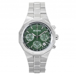 Bulova Octagon Prestige Kronograaf Roostevabast terasest Roheline sihverkvarts 96B409 100M Meeste k&auml;ekell roheline