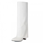 2025 Uued Luksuslikud P&otilde;lvek&otilde;rgused Naiste Voldi Saapad PU Nahast Terava Ninaga Pikk Saabas Paksu Tallaga Disainer K&otilde;rge Kontsaga Kingad 35 valge