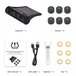 Auto juhtmevaba rehvir&otilde;hu monitor 6 v&auml;line TPMS andur 15 baari temperatuuri h&auml;ires&uuml;steem LCD USB p&auml;ikeseenergia veoauto Black