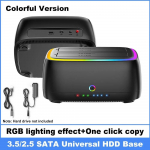 Kahepesaline k&otilde;vaketaste jaam V&otilde;rgu&uuml;henduseta kloonimine Andmete USB3.0 5Gbps RGB adapter 2,5/3,5-tollisele HDD/SSD-le TF/SD-kaardile Koos 12V 3A EL-toiteallikaga