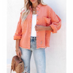 Naiste teksajakk rebenenud allapoole keeratud kraega pikkade varrukatega topid taskutega, &uuml;herealised tutid mantel lahtised v&auml;lisr&otilde;ivad XL heleroheline v&auml;rv