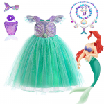 V&auml;ikese merineitsi komplektid Cosplay peokleit t&uuml;drukutele Lastele Ariel printsessi kleit T&uuml;drukute p&auml;rlitega litritega s&auml;ravad kleidid Laste kost&uuml;&uuml;mid 110(4Y) roheline