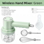 Juhtmeta elektriline toidumikser Kaasaskantav 3 kiirusega munavahustaja K&uuml;psetustaigna kook Koore-piimavahustajad K&ouml;&ouml;git&ouml;&ouml;riistad roheline