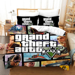 M&auml;ngu GTA V Voodipesukomplekt Multikas Tekikotid Padjap&uuml;&uuml;r Grand Theft Auto 5 Tekk Voodipesukomplektid Voodipesu Voodiriided(Lehte pole) 150*200cm 3pcs