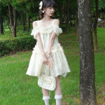Jaapani Lolita Kawaii Mini Kleit Naiste Korea Magus Traksipaeltega Peokleit Naiselik Prantsusmaa Elegantne Haldjakleit Suvi S beež