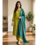 Naiste Bollywoodi puhtast siidist kurta, p&uuml;ksid ja dupattaga komplekt, peokleit, top, tuunika S roheline