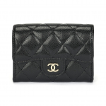 CHANEL 24A Helekuldne pandla teemantmustriga Double C logo teraline nahast kaardihoidja naistele Must One Size-Gift Set(Basic Set+Box+Shopping Bag) must