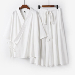 Meeste Jaapani Kimono Kampsun P&uuml;kstega Komplekt Linane Yukata Haori Samurai Kost&uuml;&uuml;m Harajuku L&otilde;tv Jakk &Uuml;likond L valge