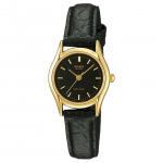 CASIO Naiste Kvartsikogu Veekindel Igap&auml;evaseks Kasutamiseks Kvartsliikumine Nahkrihmaga Kell LTP-1094Q-1ARDF Black Dial