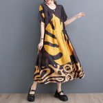 Suuruses Naiste Uus Suve stiilis Lilleline Prinditud Kleit O-kaelusega L&otilde;tv Lilleline Kleit P&otilde;hilised Kleidid one size kollane