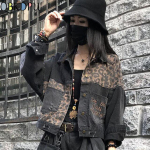 Vintage Black Leopard Naiste teksajakk Kevadine Harajuku Punk Jean jakid Mantel Boyfriend Lahti Tasku Mood T&auml;navar&otilde;ivad L must