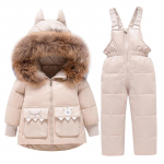 Lasteriiete komplekt Kapuutsiga Parka Poiss Beebi Kombinesoonid V&auml;ikelapsele T&uuml;drukutele Talvine soe sulejope Laste mantel lumekost&uuml;&uuml;m 100cm beež