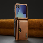 Retro Autonahast Telefonikott Samsung Galaxy Z Flip 7 Flip6 jaoks RFID-blokeeringuga Hinge Kaitse Pandla Kaardihoidja Rahakott Kate Galaxy Z Flip7 pruun