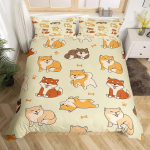 Shiba Inu tekikott Armas Shiba Inu voodipesukomplekt armas kollane koer Multifilm Loomade talumaja Lemmikloomad Pol&uuml;ester tekikott 135x200cm
