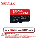 Sandisk Extreme Pro kaart 256GB Micro SD kaart SDXC m&auml;lukaart UHS-I 128GB 512GB 64GB 32GB U3 V30 TF m&auml;lukaardid M&auml;lukaardi adapter kaamerale DJI 32GB black