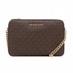 MICHAEL KORS Jet Set Pikk Presb&uuml;oopia Tr&uuml;kitud Retro T&auml;hed LOGO Kett Kaamerakott &Otilde;lakott Nahast Crossbody Kott Tavaline Naiste Pruun pruun