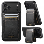 2-in-1 Eemaldatav Vahatatud Nahast &Uuml;mbris iPhone 17 Pro Max 16 15 14 13 12 11 jaoks L&uuml;katava Kaardipesa ja P&otilde;rutuskindla Kujundusega Magsafe Katteks iPhone 12 must