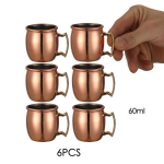 6 tk Minikujuline haamermuster Moskva Muuli kruus Espresso kruusid Shot-klaasid: Armsad 2 oz kruusid minibaari jaoks | Komplekt 6 tk - Vaskkattega 60-70ml brown